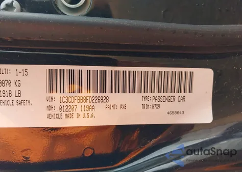 2015 Dodge Dart Sxt из США, поврежденный, VIN 1C3CDFBB8FD226828